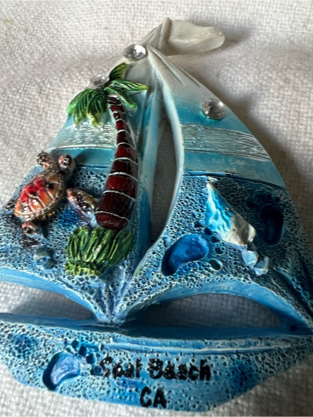 sailboat magnet from Seal Beach, CA, features a turtle and palm tree design - Picture 7 of 9